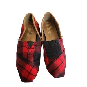 TOMS Women's Alpargata Blue/Red Plaid Slip On Women Sz 6W Canvas Logo